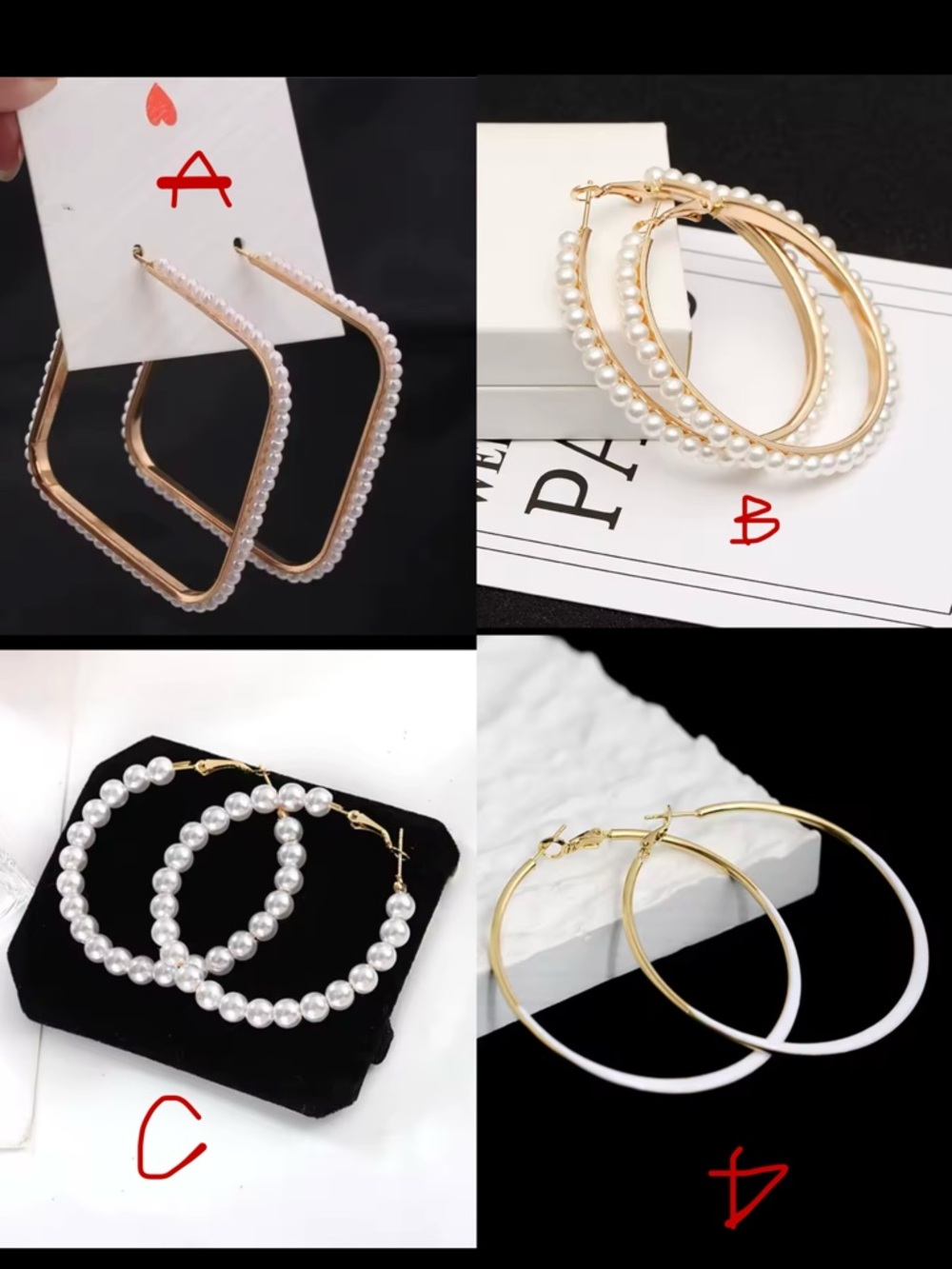 Acrylic Beads Imitaiton Pearl medium hoop Earrings Geometric Eye-Catching Design